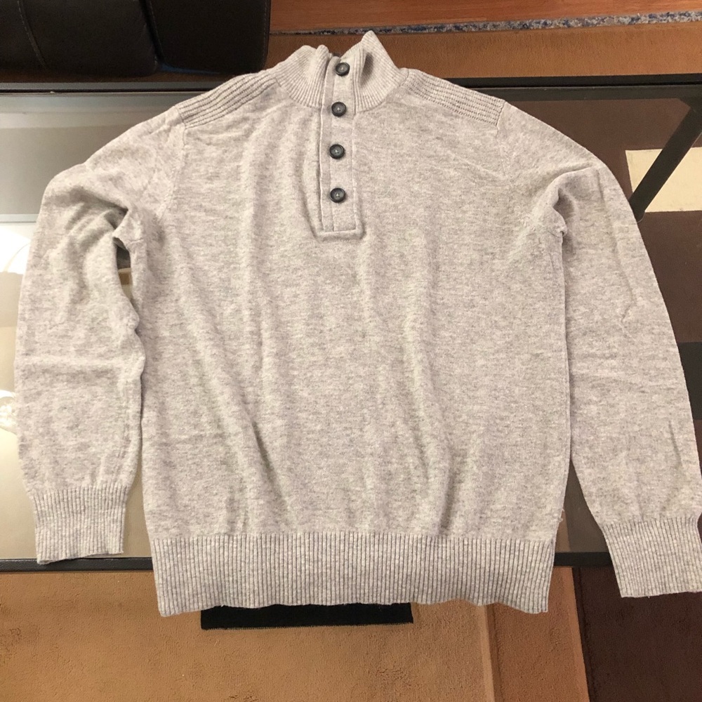 Banana Republic Mens M Italian Yarn Merino Wool Blend Sweater Gray Mock Neck